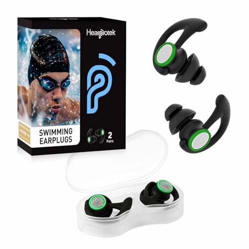 Hearprotek Tapones para los oídos para nadar, 2 pares de tapones para los oídos de agua reutilizables a medida para adultos para nadadores, ducha, piscina, baño, surf, kayak(Negro)