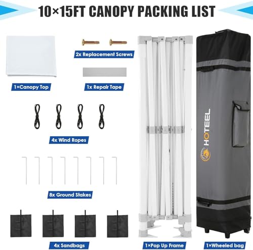 Image of HOTEEL 10x15 Heavy Duty Pop Up Canopy Tent for Parties Event Wedding Commercial Instant Canopy Portable Shelter Folding with Roller Bag, Waterproof UV Resistant, Upgraded Thick Hexagonal Legs, White