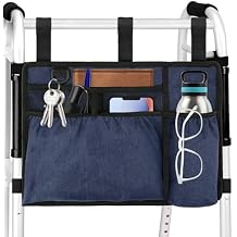 Walker Bag Basket with Cup Holder for Folding Walker Accessories for Seniors Elderly, Handicap, Foldable & Water Resistant Walker Storage Bags with Big Capacity - Dark Blue
