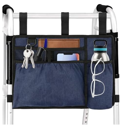 Walker Bag Basket with Cup Holder for Folding Walker Accessories for Seniors Elderly, Handicap, Foldable & Water Resistant Walker Storage Bags with Big Capacity - Dark Blue