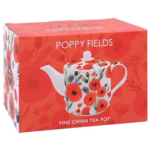 The Leonardo Collection Finola Stack Poppy Teapot for Kitchen | Lovely Kitchen Accessories for Home | Without Tea Strainer Tea Pot for Everyday Use | Durable Tea Pots for Home & Office