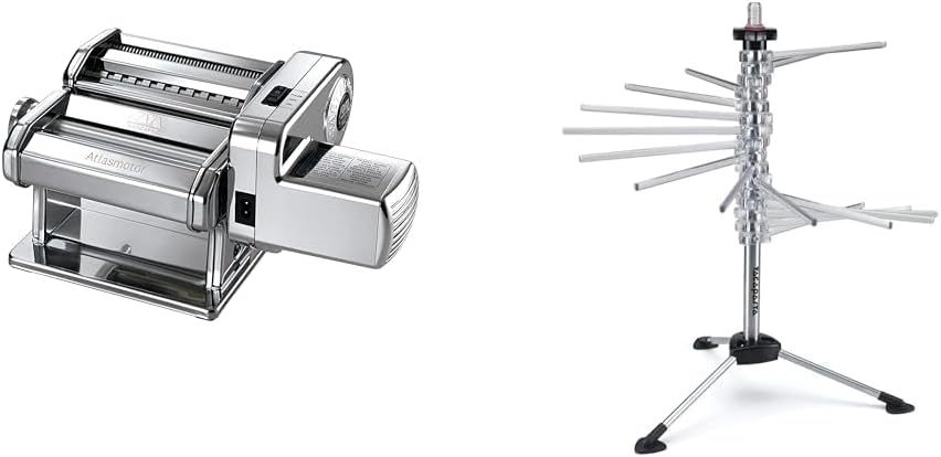 MARCATO Made in Italy Atlasmotor 110V Electric Pasta Machine Set with Atlas 150, Pastadrive Motor, Tacapasta Drying Rack, Steel and Polycarbonate