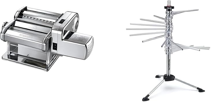 MARCATO Made in Italy Atlasmotor 110V Electric Pasta Machine Set with Atlas 150, Pastadrive Motor, Tacapasta Drying Rack, Steel and Polycarbonate