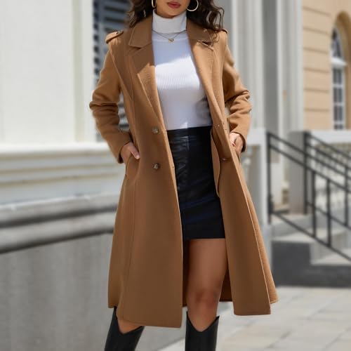 Wool Blend Wrap Coat Women's Superior 70% Wool Coat, Classy Long Wool Coat with Belt3
