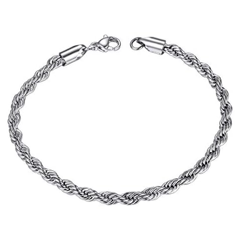 Stainless Steel Twisted Rope Chain Bracelet for Women Men , 3mm 21CM Cover