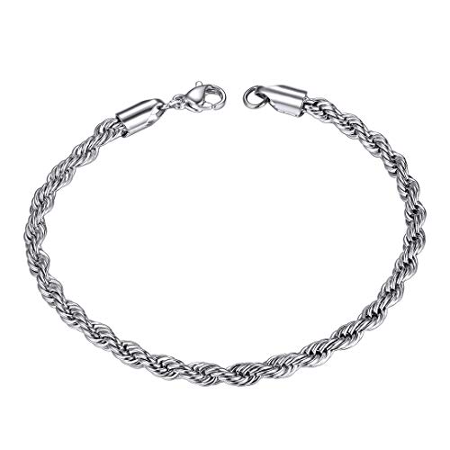 ChainsHouse Stainless Steel Twisted Rope Chain Bracelet for Women Men, 3mm 21CM