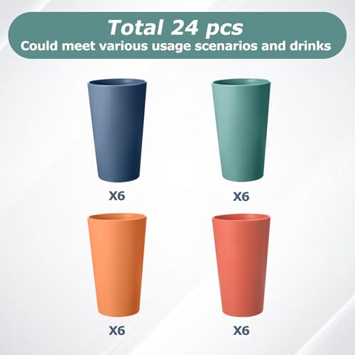 24 Pcs Unbreakable Plastic Cups Set, 20 oz Reusable Plastic Cups, Stackable Water Tumblers, Drinking Cup for Kitchen, Outdoor, BPA-free, Dishwasher Refrigerator and Microwave Safe (20 oz, 4 Colors) by HEYCOME - Used condition - Image 3