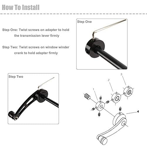 PARTOL Window Crank Handle Winder Billet Aluminum Universal Car Wagon Door Window Crank Handle Winder Kit 0.4\" Round 0.4\" Square 0.4\" Round with 16 Splines (1 Pair, Black) - Thumbnail 5