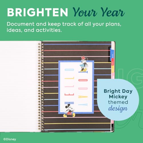Organized by Happy Planner Disney Dated 12-Month Planner, Jul. 2026–Jun. 2027, Big Size, Dashboard Layout, Twin-Loop Binding, 3 Extra Months, 1 Sticker Sheet, 8.5\" x 11\", Bright Day Mickey