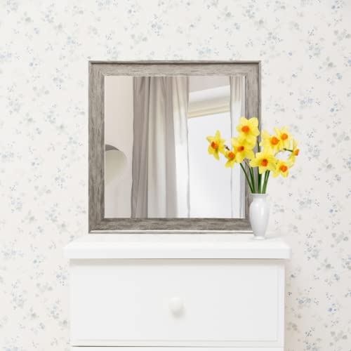 Raphael Rozen , Elegant, Modern, Classic, Vintage, Rustic, Hanging Framed Wall Mounted Mirror, Distressed Wood Like Finish, Gray - White Color 2 3/4" Inch Frame #TOP4