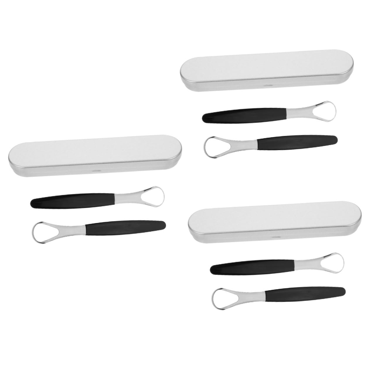 NOLITOY 3sets Portable Stainless Steel Tongue Scraper for Adults Oral Care Kit to Combat Bad Breath and Improve Tongue Cleaning Includes Black Scrapers and Travel Case