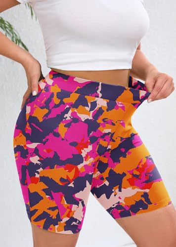 AusLook Plus Size Biker Shorts for Women 8" High Waisted Tummy Control Rosy Clouds 1X Yoga Workout Shorts Soft Stretch Gym Running Shorts — view 4