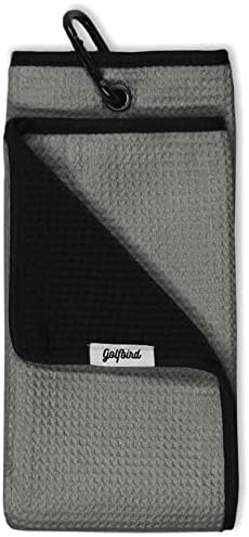 Golfbird Wet and Dry StormTek Golf Towel | 2 in 1 Tri-fold Microfiber Waffle Fabric Club Cleaner with Waterproof Inner Barrier & Heavy Duty Carabiner Clip | 16 x 21 Inches (Gray)