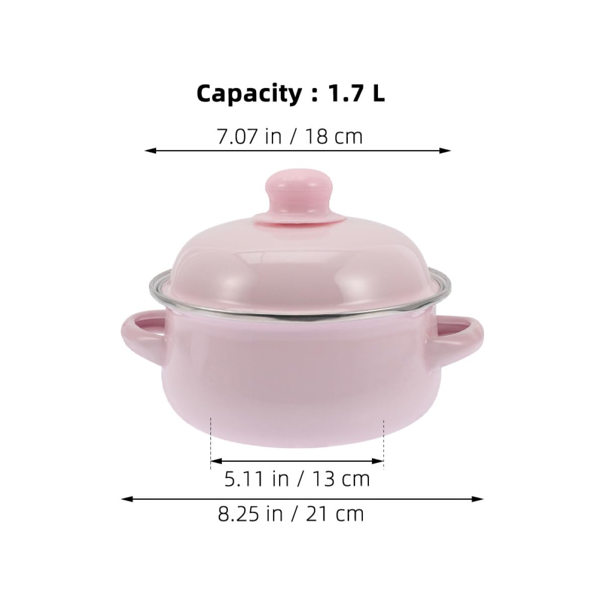 VICASKY Marmite en Émail Épais 1,7l avec Double Poignée 18 Cm Rose Casserole Rétro Antiadhésive pour Ragoûts et Soupes, Ustensile la Cuisine Vintage pour Cuisson Gaz et Électrique