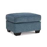 Signature Design by Ashley Cashton Contemporary Crosshatched Upholstered Ottoman, Blue