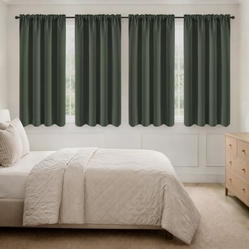 Image of MIULEE Dark Mallard Blackout Curtains 72 Inch Length for Bedroom 4 Panels | Solid Light Blocking Drapes, Room Thermal Insulation, Privacy Window Treatment Curtains,Top and Bottom Rod Pocket