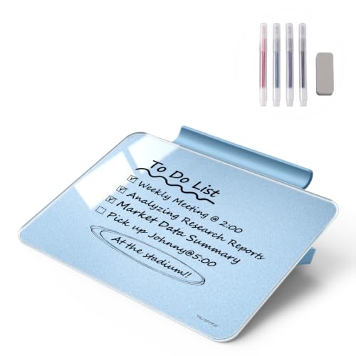 Image of TSJ OFFICE Small Desktop Whiteboard - Glass Dry Erase Board 8 X 6 Inches Tabletop Easel Whiteboard with Stand, Desk Board Buddy for Artist, Teacher and Student - Blue & Gold