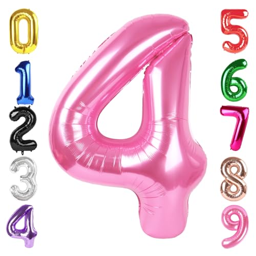 Image of 40 Inch Pink Number 4 Balloon Birthday Party Decorations for Men & Women | 40 Inch Pink inflatable foil number balloons, large birthday decorations for 4th birthday