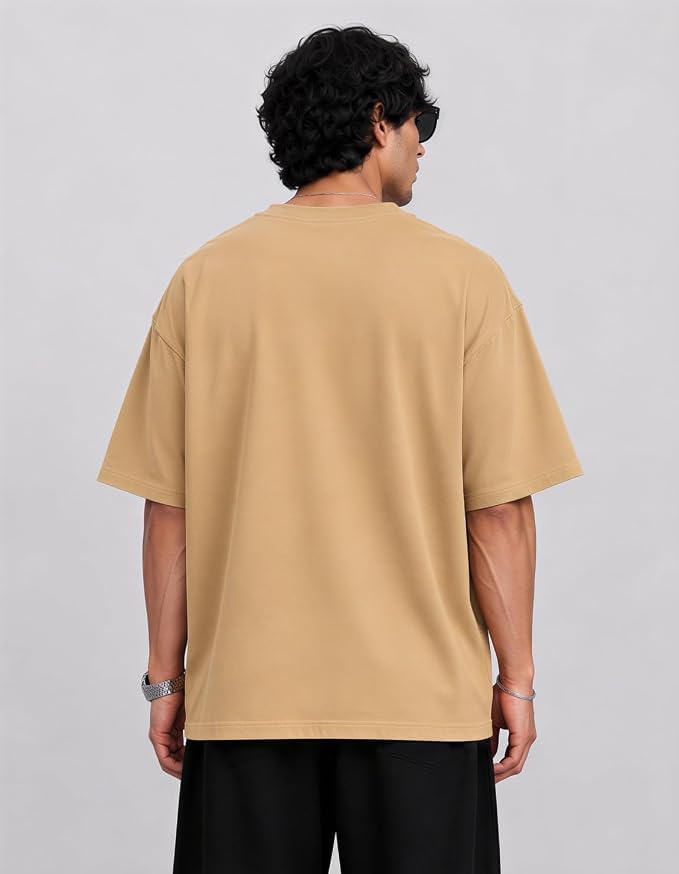 Image of Men's 240 GSM Cotton Oversized Tee - Heavyweight Bio-Washed Fabric | Premium Street Style | Super Soft, Thick & Breathable T-Shirt