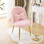 Bonnlo Girls Vanity Chair with Back & Pillow, Cute Small Cozy Desk Chair No Wheels, Comfy Makeup Ch with Ajustable Gold Legs,for Bedroom,Living Room, Small Space, Pink