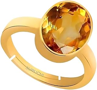 Suruchi Gems & Jewels Yellow Sapphire Pukhraj 4.25 Ratti or 4 Carat Astrological Gemstone Panchdhatu 22K Gold Plated Ring ... Price In India