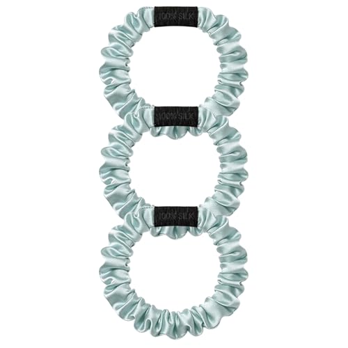 Image of THXSILK 100% Mulberry Silk Scrunchies 3-Pack, 25 Momme Mulberry Silk Hair Ties for Women, Sleek Low Profile Ponytail Holders with No Damage, for Fine Hair & Everyday Use, Ice Blue