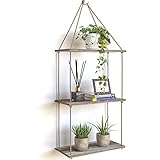 J JACKCUBE DESIGN Rustic Wood Hanging Shelves Set of 3 Farmhouse Bohemian Room Décor Floating Rope...