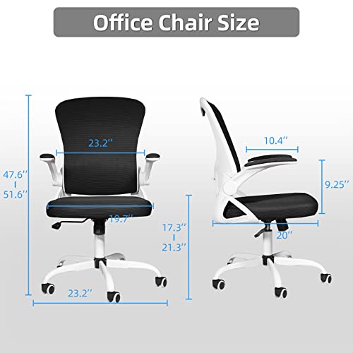 Dvenger Office Desk Chairs With Wheels And Flip Up Arms, Executive Office Chairs Clearance, Height Adjustable Ergonomic Mesh Office Chair For Home Office, White #TOP2