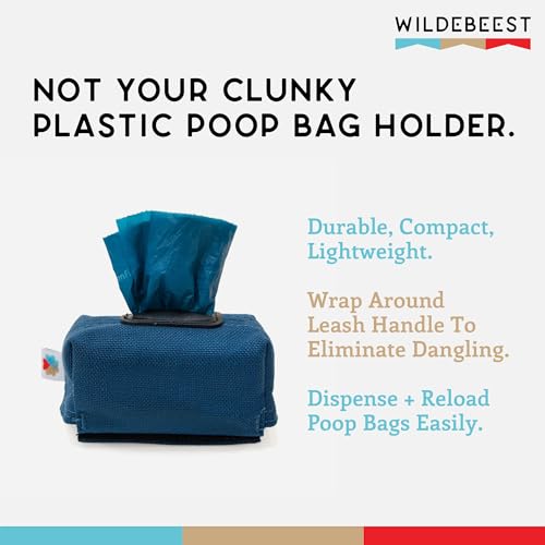 Image of Dog Poop Bag Holder for Leashes, Cat Waste Bag Dispenser, 1000D Nylon, Attach to Cat Leash, Poop Bag Dispenser, Fits Standard Dog Poop Bags - Wildebeest (Navy)