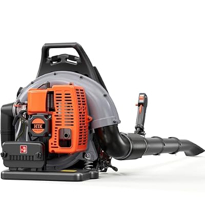 HTK Backpack Blower, 63CC Gas Powered Leaf Blower with 665 CFM & 205 MPH for Commercial Lawn Care, Yard Debris & Snow Removal (Orange)