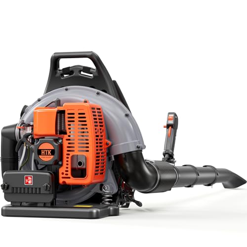 HTK Backpack Blower, 63CC Gas Powered Leaf Blower with 665 CFM & 205 MPH for Commercial Lawn Care, Yard Debris & Snow Removal (Orange) by HTK - Used condition - US$147.88