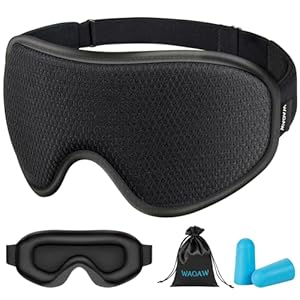 WAOAW Sleep Mask, Eye Mask for Sleep, Silk Eye Sleeping Masks for Both Women and Men, 3D Weighted Eye Cover Sleeping Mask, Blackout Blindfold of Eyemask (Black)