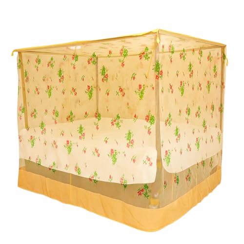 Image of Multicolor Soft Cotton Mosquito net Double Bed King Size | Pure Cotton Mosquito net (Printed -Cream, 7x8)