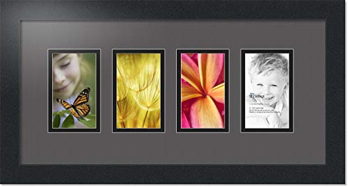 ArtToFrames Collage Photo Frame Double Mat with 4-3x5 Openings with Satin Black Frame and Charcoal mat.