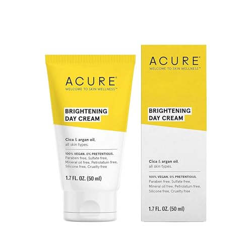 Acure Brightening Day Cream – Radiant Skin Day Cream with Cica & Argan Oil – Moisturizes, Evens Tone – 100% Vegan Formula – All Skin Types – Soothing & Nourishing Ingredients – 1.7 Fl Oz Acure Brightening Day Cream – Radiant Skin Day Cream with Cica & Argan Oil – Moisturizes, Evens Tone – 100% Vegan Formula – All Skin Types – Soothing & Nourishing Ingredients – 1.7 Fl Oz