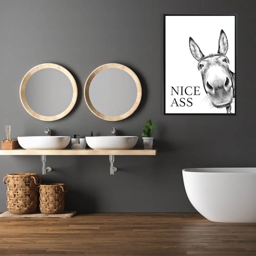AMJKEJI Poster Badezimmer Deko Bilder Bad schwarz-weiß Spruch, WC Deko DIN A4 Wandbilder Esel (Humor Esel)