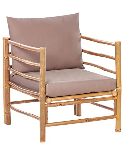 Beliani Sillón de jardín de Madera Clara de bambú Muebles de Interior Exterior Acolchado con Cojines Gris Pardo Cerreto