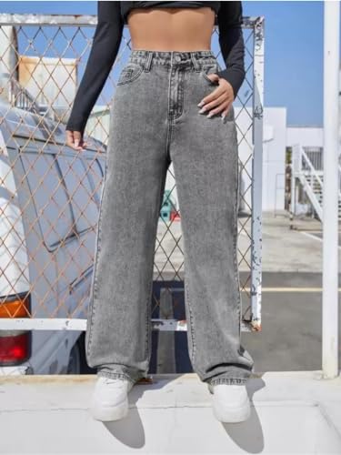 Image of Glossia Denim Baggy Jeans for Women | Stretchable High Waist Straight Fit Jeans for Women | High Rise Stretch Denim | Loose Fit Plus Size Denim (Sizes - 24 to 44) WJ11-1205-$