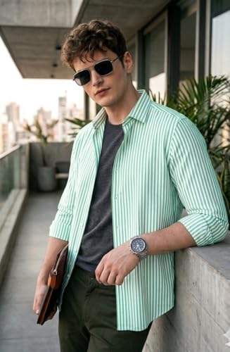 Image of U TURN Men's Casual Solid Stylish Formal Striped Shirt for Men &Plus Size Shirts for Men