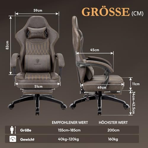 Dowinx Gaming Stuhl mit Frühling Kissen,Racing Gamer Stuhl mit Massage Lendenwirbelstütze...