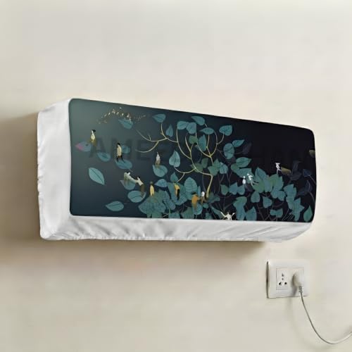 Image of Polyester Printed Air Conditioning Dust Cover Folding Designer Ac Cover For Indoor Split Ac 1.5 Ton (97X 31X 21 Cm ) (Green Pan)