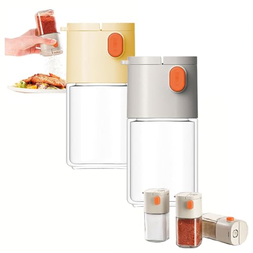 Quantitative Salt Control Bottle,Salt and Pepper Shakers Precise Quantitative Push Type,Quantitative Salt Shaker,Coarse Salt Shaker,Multifunctional Salt Control Seasoning Bottle (A+B)