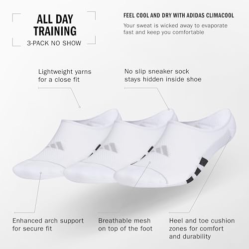 Image of adidas Women's All Day Training Socks 3 Pairs | 3-Pack, Targeted Cushioning, Arch Support, Breathable Moisture-Wicking, Reinforced Heel & Toe, All-Day Comfort