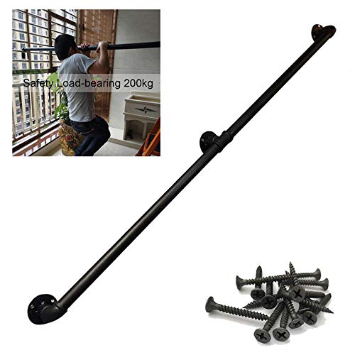 Handrail - Complete Kit. for Disabled Elderly Kids, Wrought Iron Black Industrial Metal Banister Stair Railing Indoor/Outdoor Stairs Porch Deck