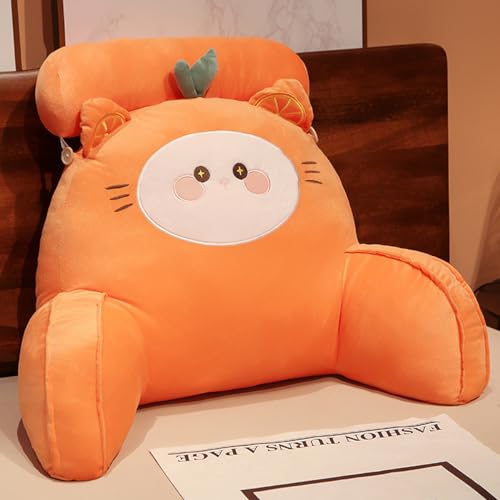 Almohada de lectura para niños en la cama Cojín 2 en 1 para sofá Cojín de lectura supersuave con brazos Almohada de respaldo desmontable Almohadas de apoyo para sentarse en (Size:65×50cm,Color:Orange)