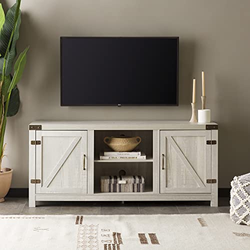 Walker Edison Georgetown Modern Farmhouse Double Barn Door Tv Stand For Tvs Up To 65 Inches, 58 Inch, Stone Grey #TOP1