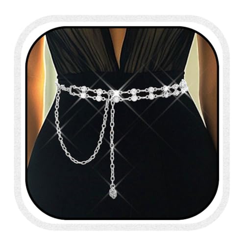 COSYDAYS Silver Rhinestone Chain Belts Sparkly Crystal Dress Belt Fashion Waist Accessories for Women