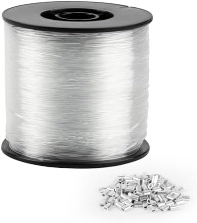 BUCOMTU Fil De Pêche Transparent 0,8 Mm X 200 M Ultra Résistant - Ligne Nylon Avec 100 Manchons Sertissage