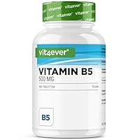 Vitamin B5 (Pantothensäure) - 500 mg - 365 Tabletten - 1 Jahr Vorrat - Hochdosiert - Ohne unerwünschte Zusätze- Vegan