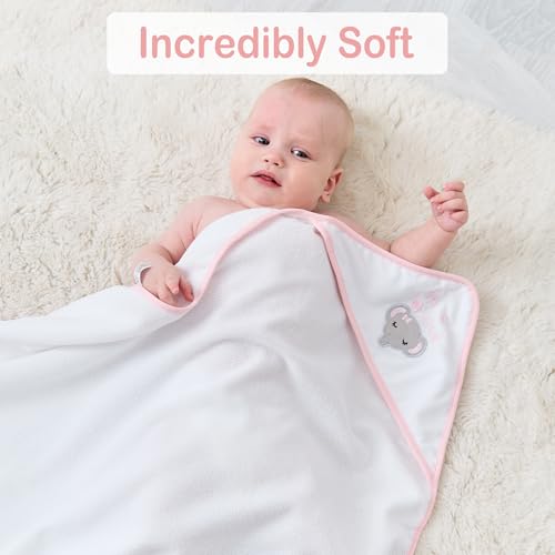 Image of Viviland Baby Towels and Baby Wash Cloths Set Hooded Baby Towels Baby Wipes Absorbent Bath Face Towels Burp Cloths or Face Towels for Girl Boy 6-Pack Size 28 x 28 Inch(Elephant Flower)